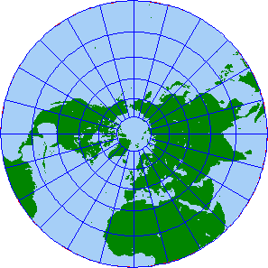 平射方位図法の世界図