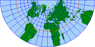心射円錐図法の世界図
