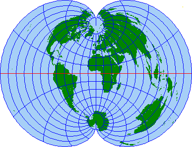 正規多円錐図法の世界図