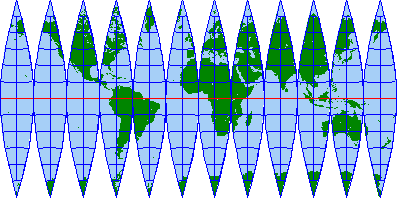 舟型多円錐図法の世界図