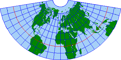 ドリール正距円錐図法の世界図